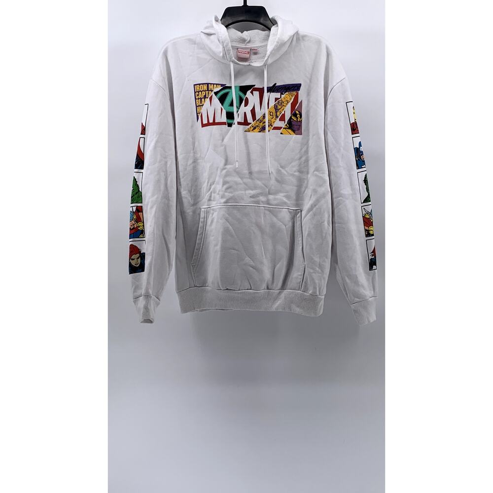 MARVEL Unisex Adult Collage Text Character Block Graphic Long Sleeve Hoodie SZ L